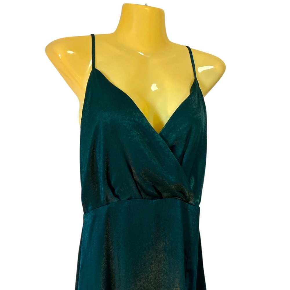 Lulu's Maxi Dress Gown V Neck Adjustable Spaghetti Strap Elegant Emerald Green S